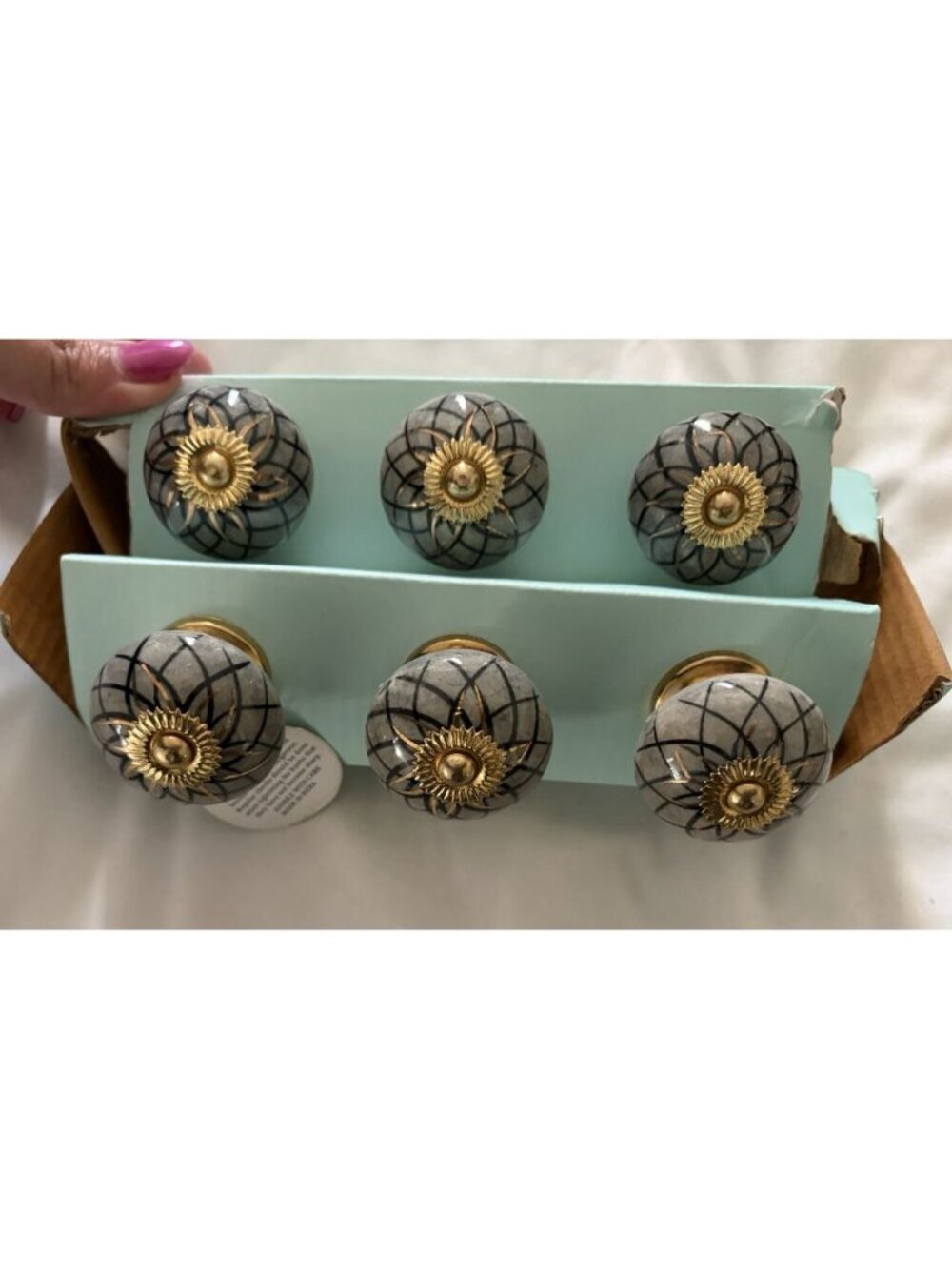 Casa Decor Drawer Knobs Handcrafted Ceramic Gray Gold New Set Of 6